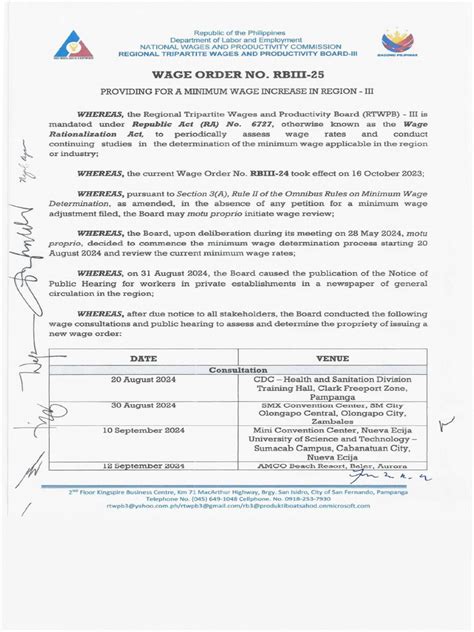 WAGE ORDER NO. RBIII.